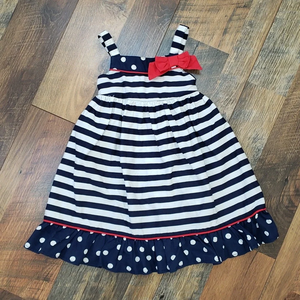 Gymboree Navy Blue and White Striped Ruffle Sleeveless Dress, Size 18-24 Months